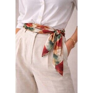 Abstract Silk Scarf Long Rectangle Neutral Art Print Luxury Wrap Belt